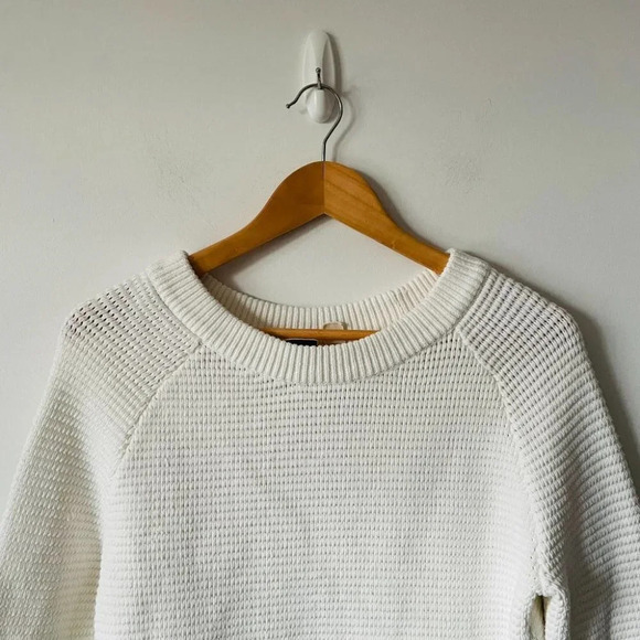 Roxy Ribbed Knit Stripe Long Sleeve Sweater  Jumper White Cotton Blend Sz Small - Picture 5 of 8